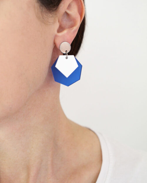 Polly Gone Earrings White on Blue