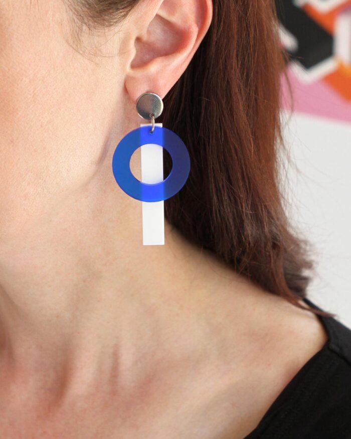 Mod Me Up Earrings in dark frosted blue and white