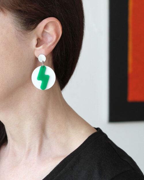 Soft Lightning Acrylic Earring in green and white