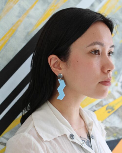 Zig zag shaped acrylic earring in powder blue