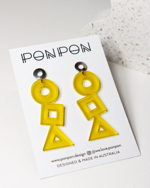 Pon Pon ShipShape Earrings in Yellow Frosted Acrylic