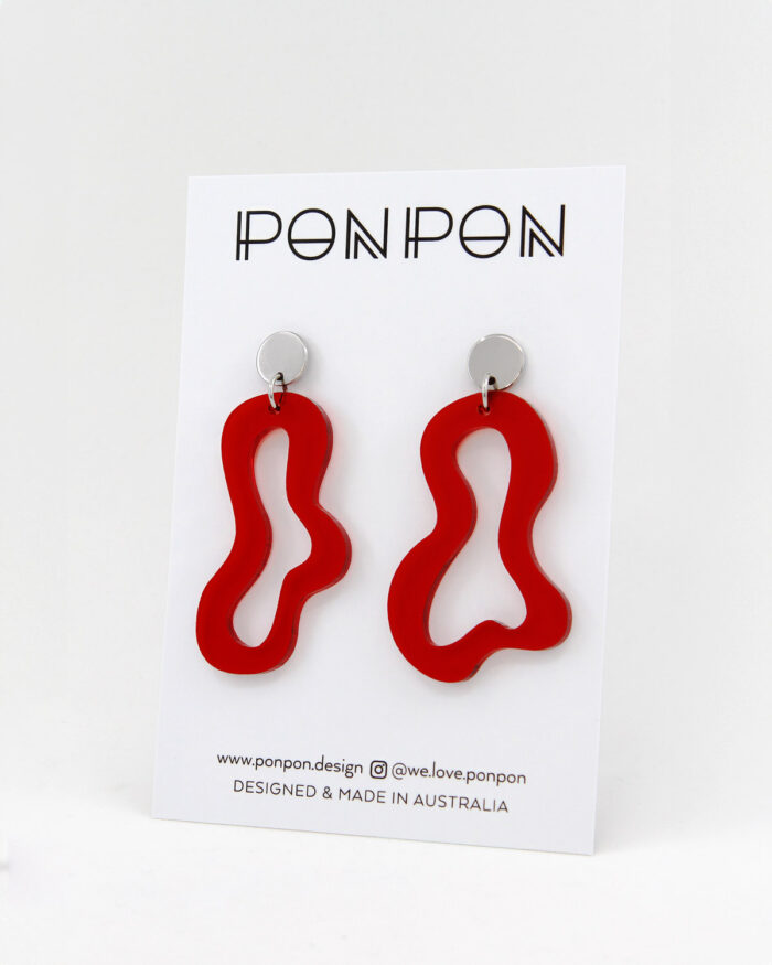 Pon Pon 'Swirl' Acrylic Earrings in Red