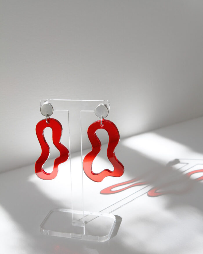 Pon Pon 'Swirl' Acrylic Earrings in Red