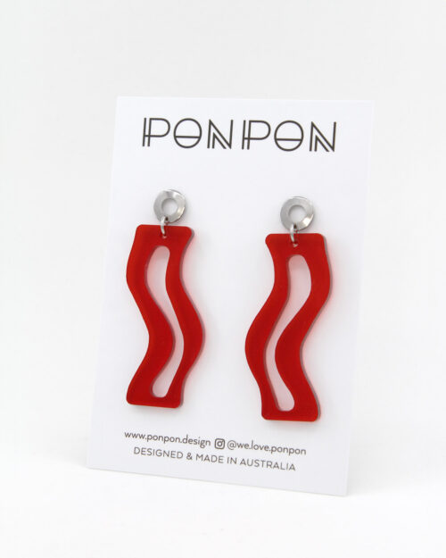 Pon Pon 'Tides' Acrylic Earrings in Red