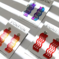 Pon Pon 'Waves' acrylic earrings, three colour variations