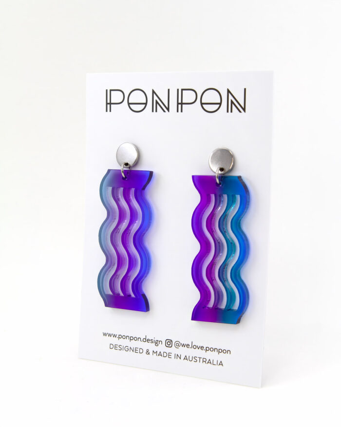 Pon Pon Acrylic Earrings in Sunset Gradient.